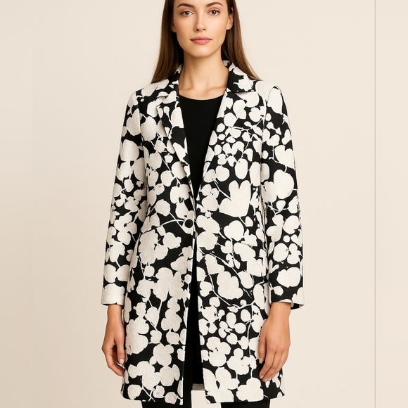 Hugo Boss Jackets & Blazers - Hugo Boss Women's Floral Print Black And White Long Button Down Blazer Size 4